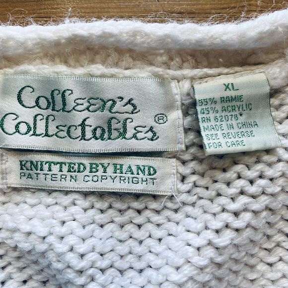 VTG Colleen’s Collectables XL Cream Hand Knit Heavy Sweater Floral Cottagecore* - Picture 5 of 16